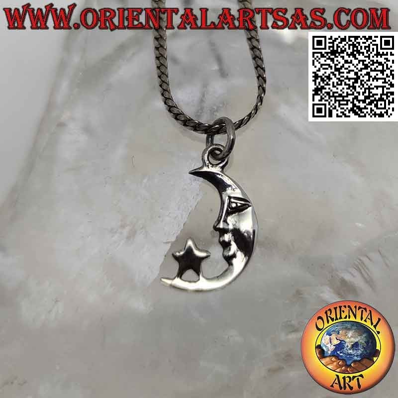 Pendentif en argent, croissant avec étoile à pointe plate (petit)