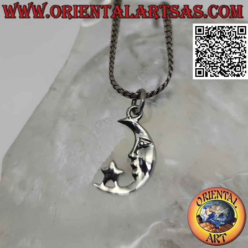 Pendentif en argent, croissant avec étoile à pointe plate (petit)