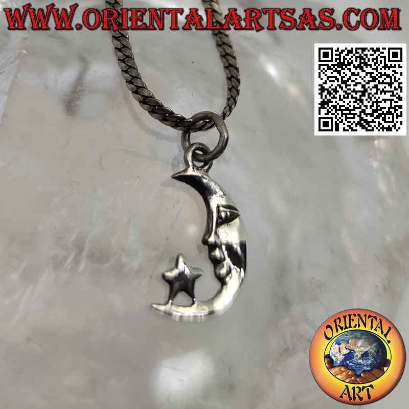 Silver pendant, crescent with flat tip star (small)