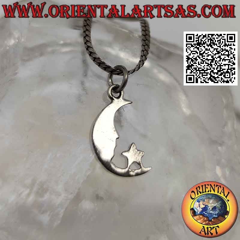 Silver pendant, crescent with flat tip star (small)