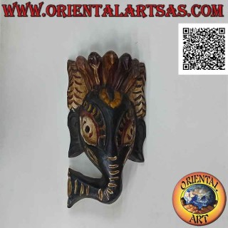 Maschera di Ganesh intagliata e dipinta da artigiani nepalesi in legno di palissandro, 31 x 16 cm