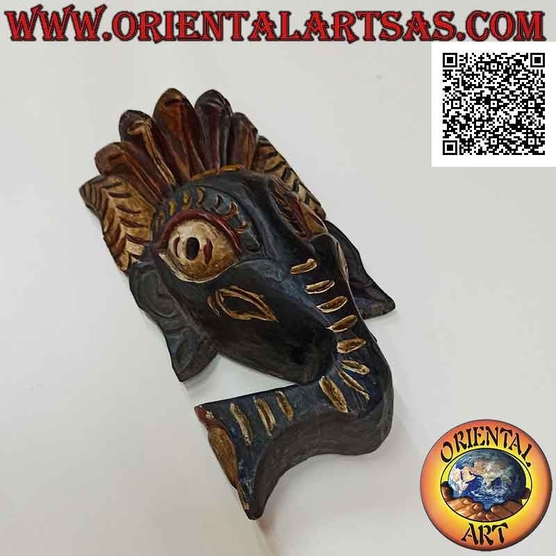 Máscara de Ganesh tallada y pintada por artesanos nepaleses en palisandro, 31 x 16 cm
