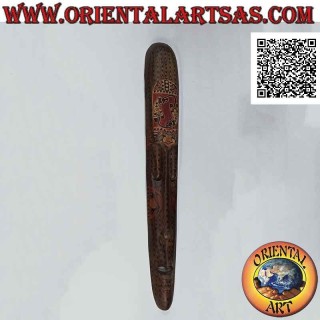 Lombok traditional aboriginal mask in mahogany wood with painted tattoos (geckos), 100 x 14 cm