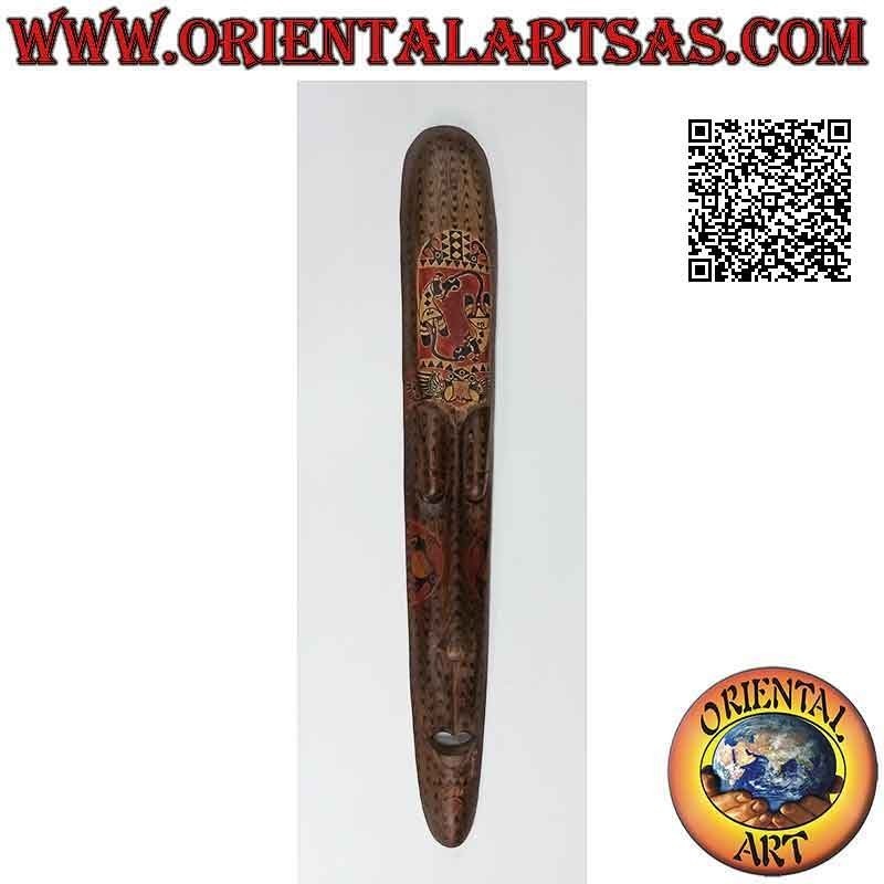 Masque aborigène traditionnel Lombok en bois d'acajou avec tatouages ​​peints (geckos), 100 x 14 cm
