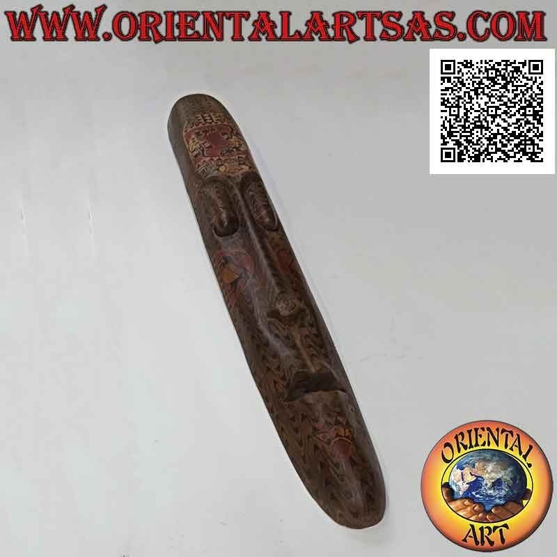 Masque aborigène traditionnel Lombok en bois d'acajou avec tatouages ​​peints (geckos), 100 x 14 cm