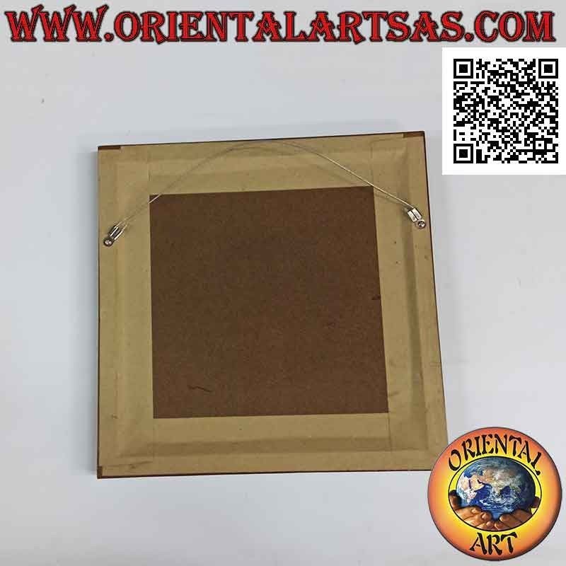 Quadro quadrato con Buddha scolpito su disco di pietra su tela nera e cornice in legno (30 cm)