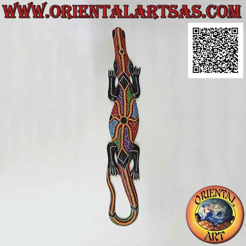 Krokodilmaske mit Mosaik-Dekor "Australian Aboriginal" aus Balsaholz, 100 x 18 cm