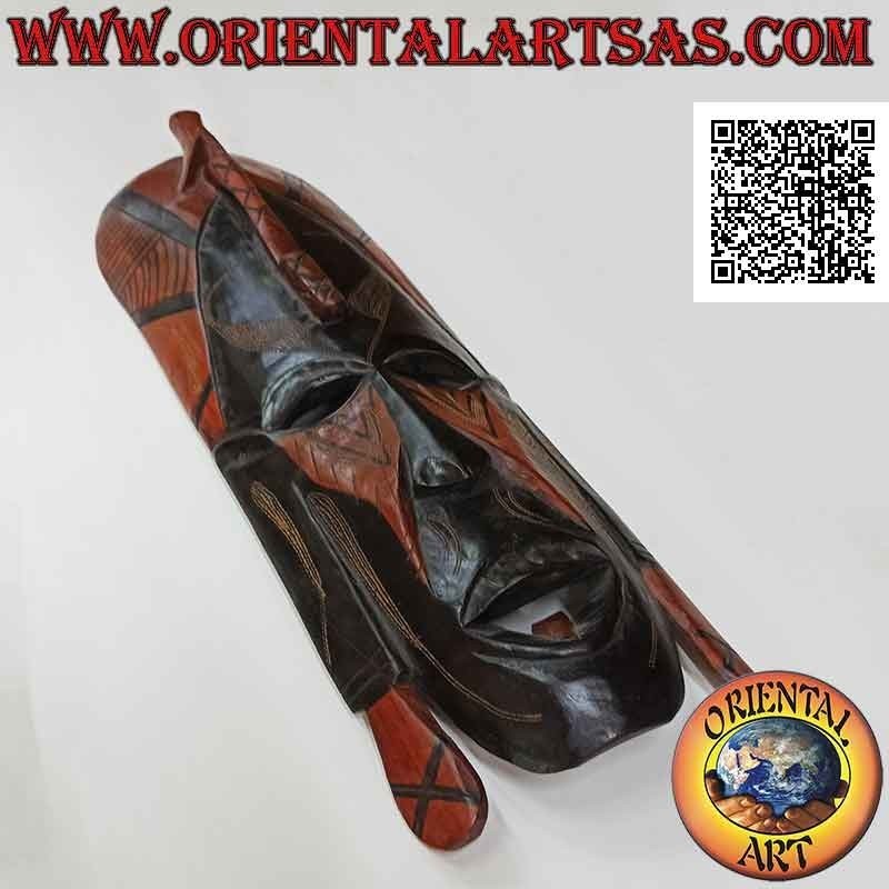 Masque sculpté et peint à la main d'un indigène africain en bois d'ébène, 65 x 20 cm