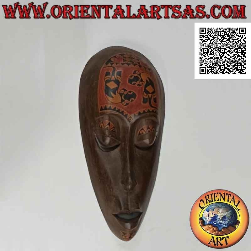 Maschera aborigena tradizionale di Lombok in legno di mogano con tatuaggi (gechi) dipinti, 50 x 24 cm