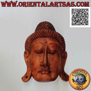 Maschera scultura testa di buddha da muro o da appoggio in legno di suar, 44 x 32 cm (unico blocco)