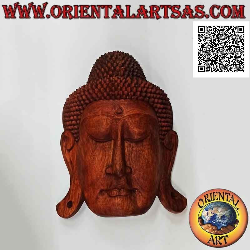 Maschera scultura testa di buddha da muro o da appoggio in legno di suar, 44 x 32 cm (unico blocco)