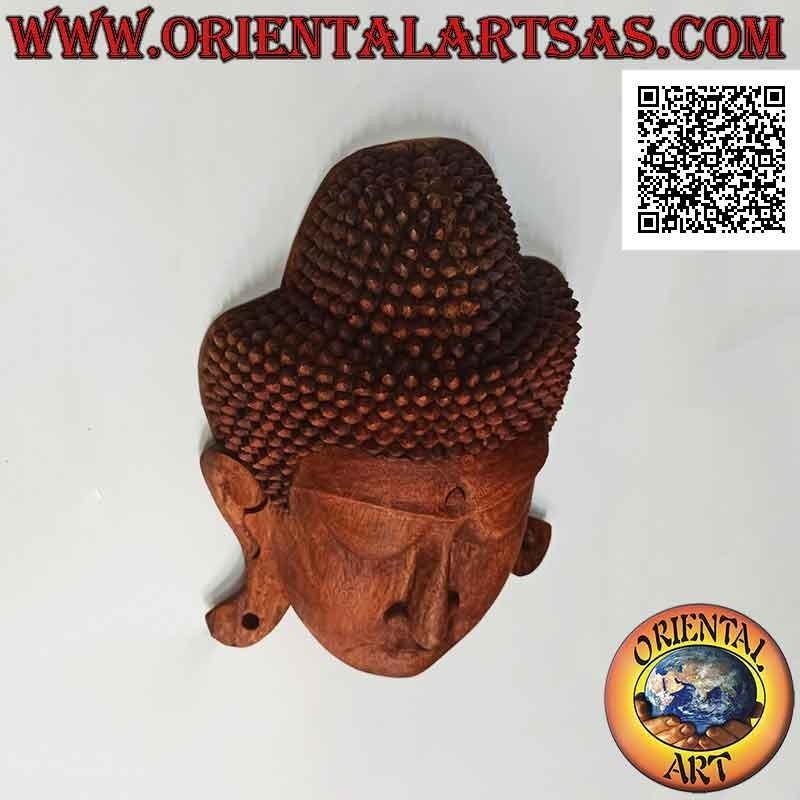 Máscara de escultura de cabeza de buda de pared o encimera en madera de suar, 44 x 32 cm (bloque individual)