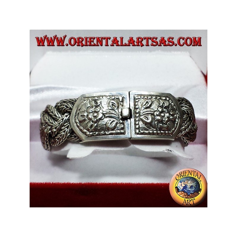 bracelet en argent, la fermeture de tresse ciselé