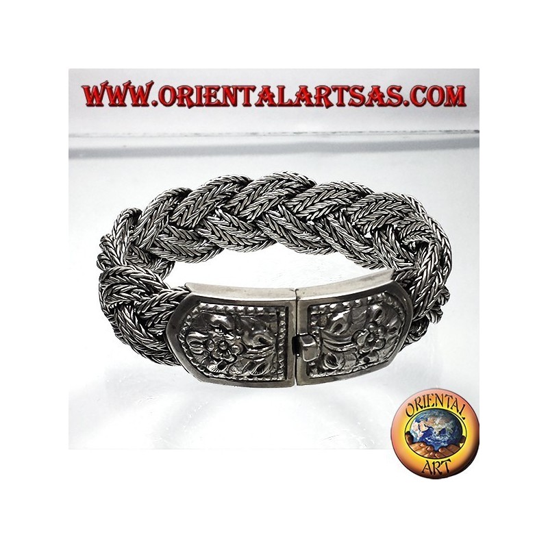 bracciale in argento, treccia con chiusura cesellata