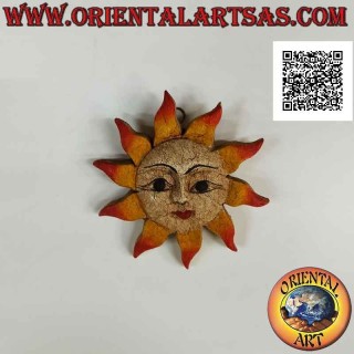 Wall sun painted with "cracked" effect in suar wood, 13 x 13 cm