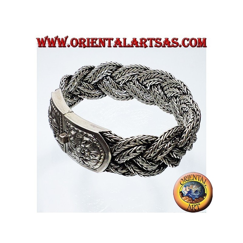 bracelet en argent, la fermeture de tresse ciselé