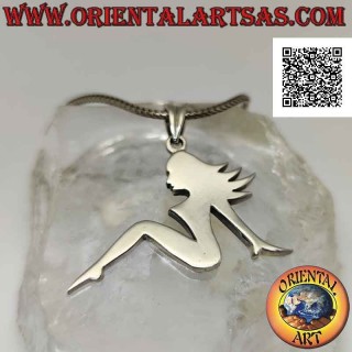 Pendentif en argent, plaque lisse en forme de femme dans une pose de profil sensuelle