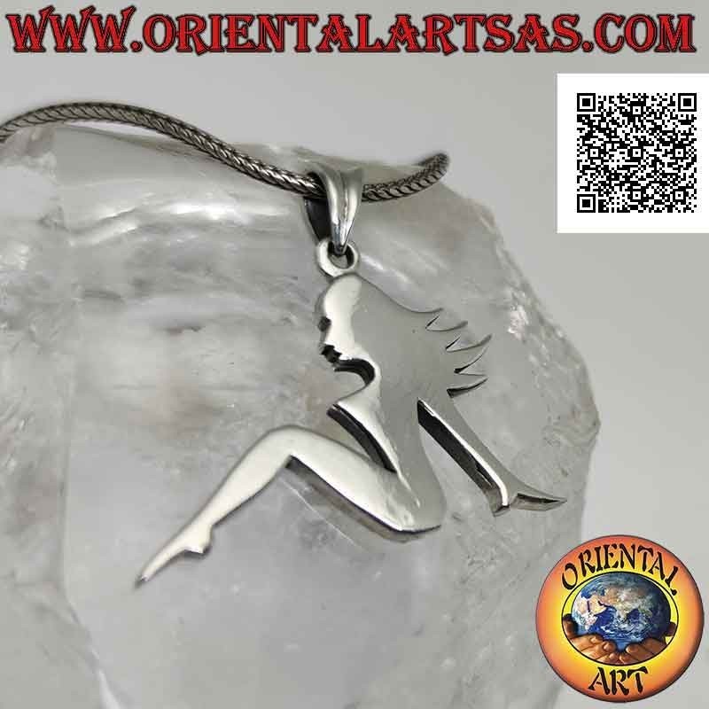 Silver pendant, smooth plate in the shape of a woman in a sensual profile pose