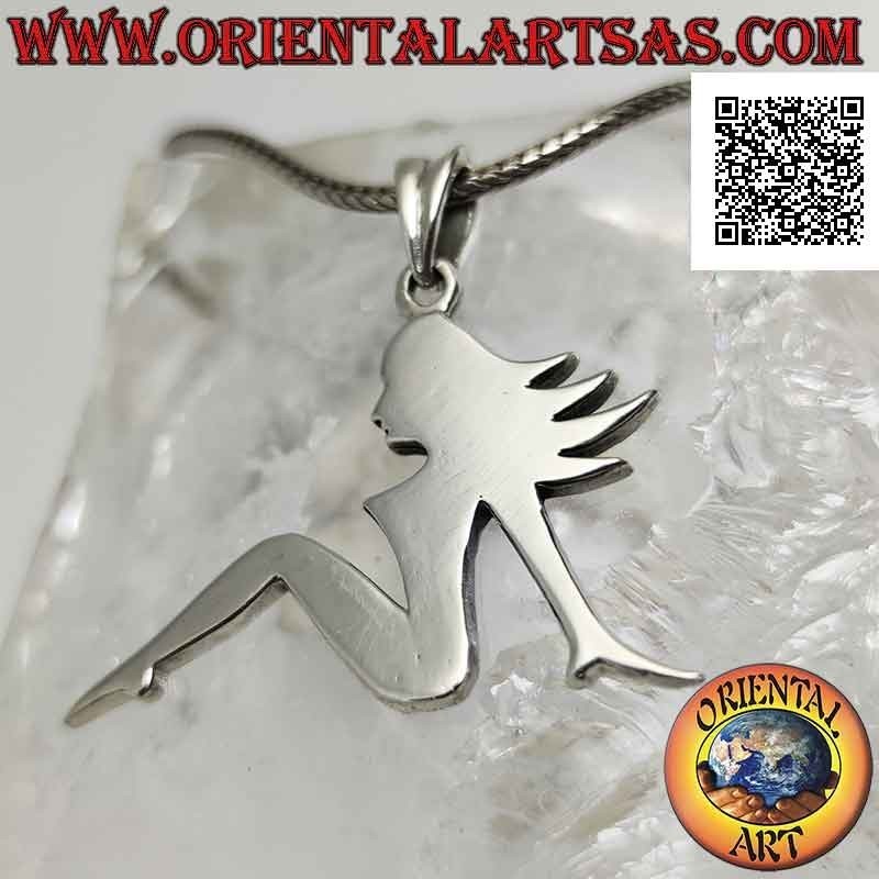Pendentif en argent, plaque lisse en forme de femme dans une pose de profil sensuelle