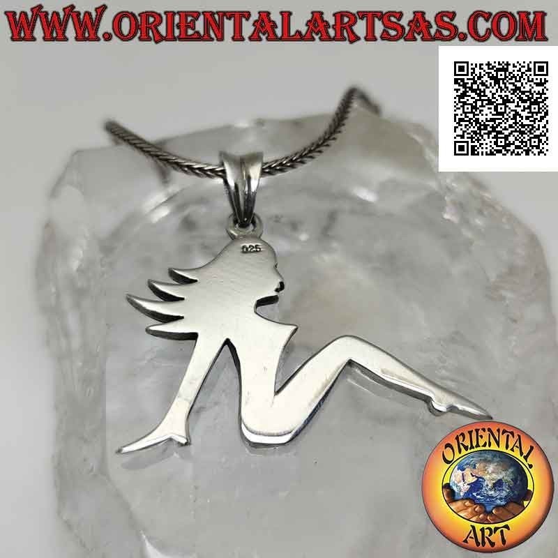 Colgante de plata, plato liso en forma de mujer en pose de perfil sensual