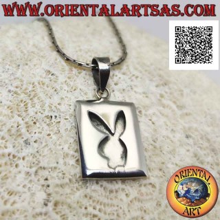 Silver pendant, rectangular plate with "playboy" bunny in bas-relief