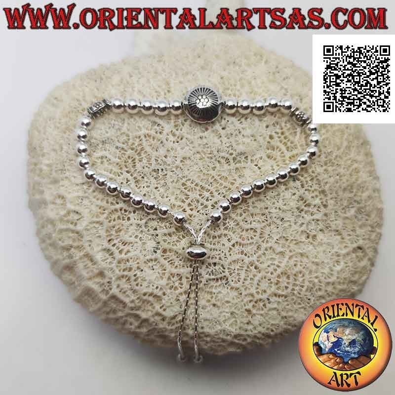 Bracciale in argento 925‰ portafortuna "luck" con palline e tubicini infilati (chiusura regolabile)