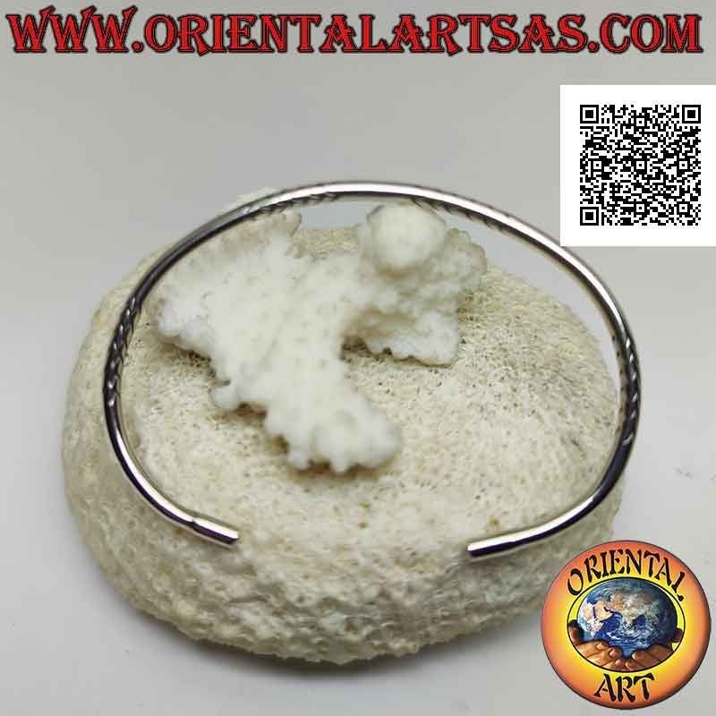 Bracelet rigide tubulaire lisse en argent 925 ‰ avec série "V" gravé