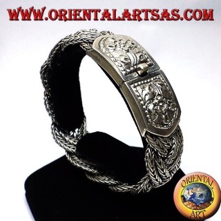 bracelet en argent, la fermeture de tresse ciselé