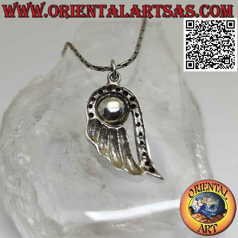 Pendentif en argent, aile d'ange avec perle centrale et marcassite
