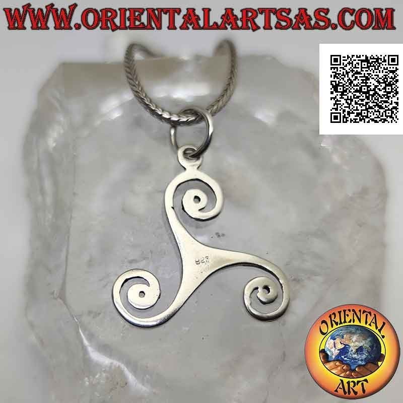 Smooth silver pendant in the shape of a triskele triskell large triskel (central hollow)