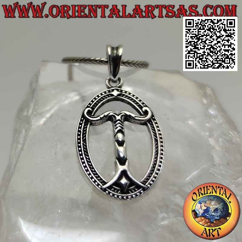 Silver pendant, Irminsul or world tree in the oval