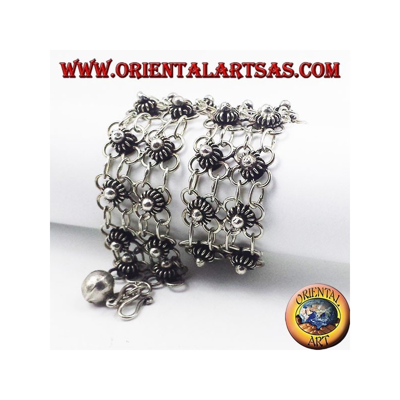 Bracelet en argent avec fichier deux fleurs