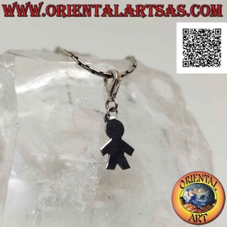 Colgante de plata, silueta estilizada de la persona plana lisa con mosquetón
