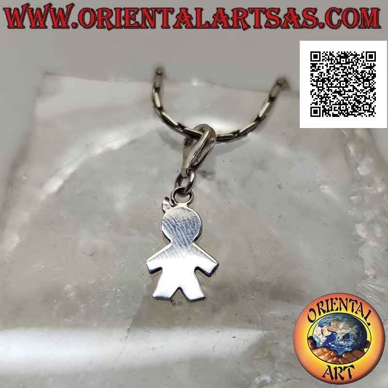 Silver pendant, stylized silhouette of the flat smooth person with carabiner