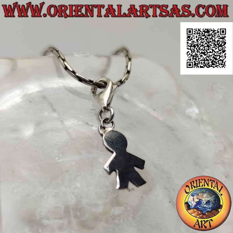 Silberner Anhänger, stilisierte Silhouette der flachen glatten Person mit Karabiner