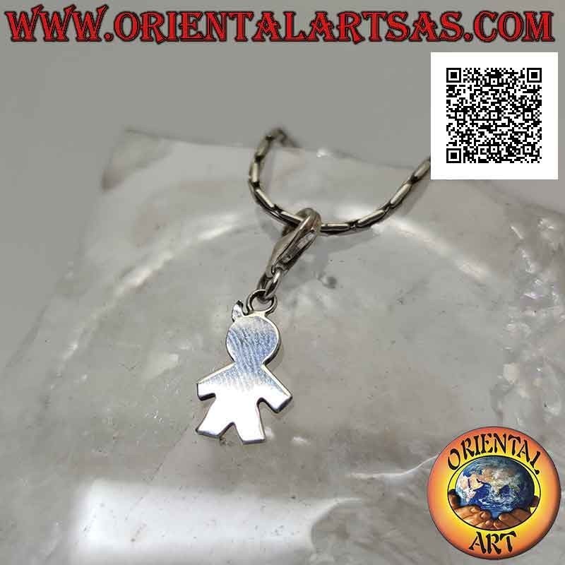 Silver pendant, stylized silhouette of the flat smooth person with carabiner