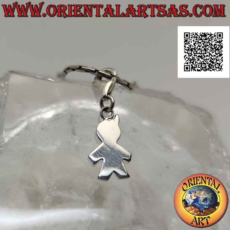 Pendentif en argent, silhouette stylisée de la personne plate lisse avec mousqueton