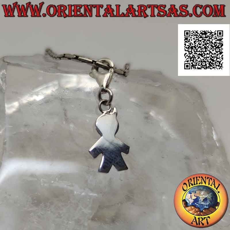 Pendentif en argent, silhouette stylisée de la personne plate lisse avec mousqueton