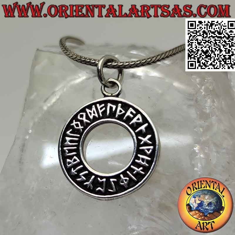 Silver pendant, disc with bas-relief runes (Viking amulet)