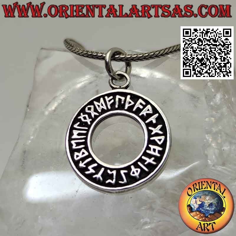 Silver pendant, disc with bas-relief runes (Viking amulet)