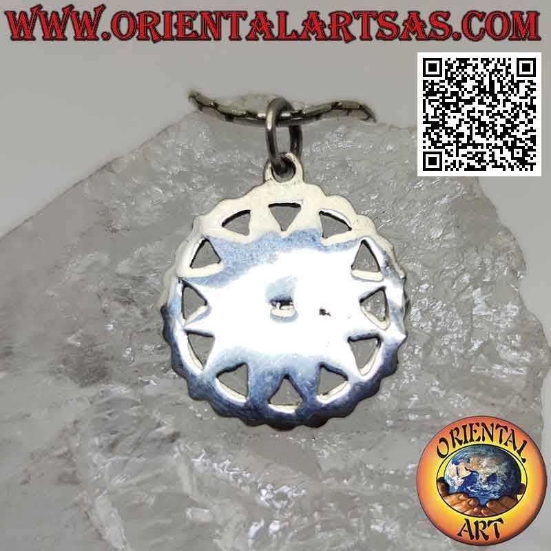 Pendentif en argent, "Allah" en haut relief sur soleil encadré