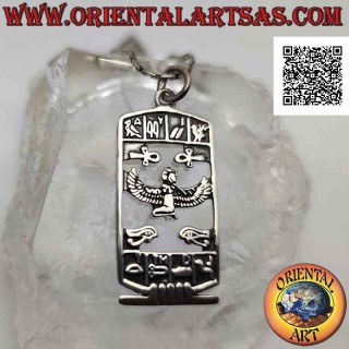 Silberanhänger, Lochplatte mit Isis, Ankh-Kreuz, Horusauge und Hieroglyphen