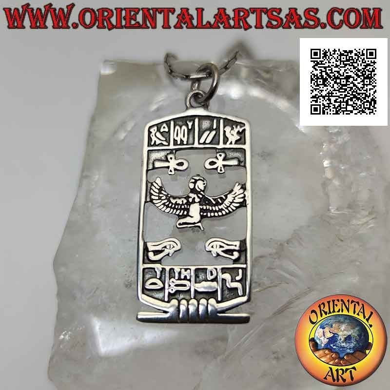 Silver pendant, perforated plate with Isis, ankh cross, eye of Horus and hieroglyphs