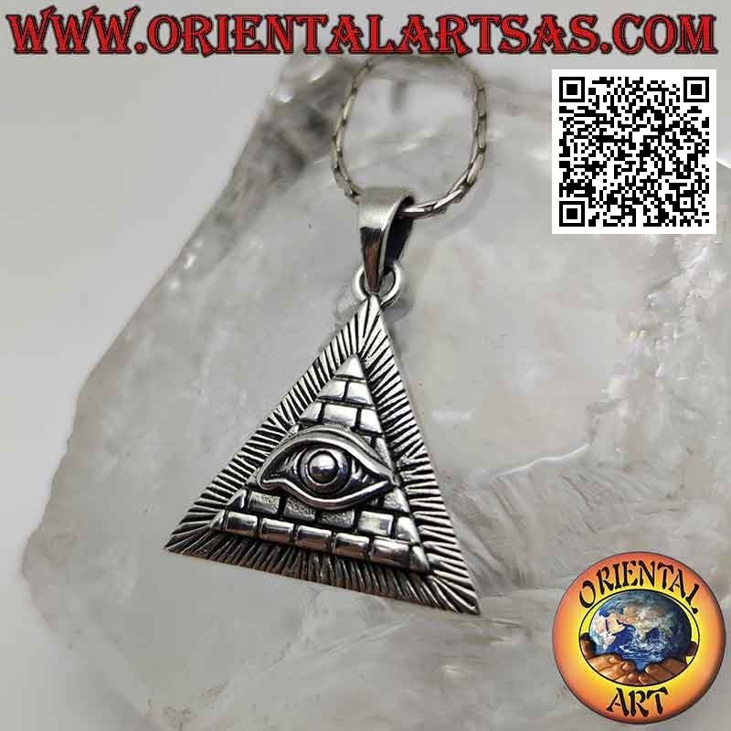 Colgante de plata, ojo de la providencia en pirámide (símbolo masónico)