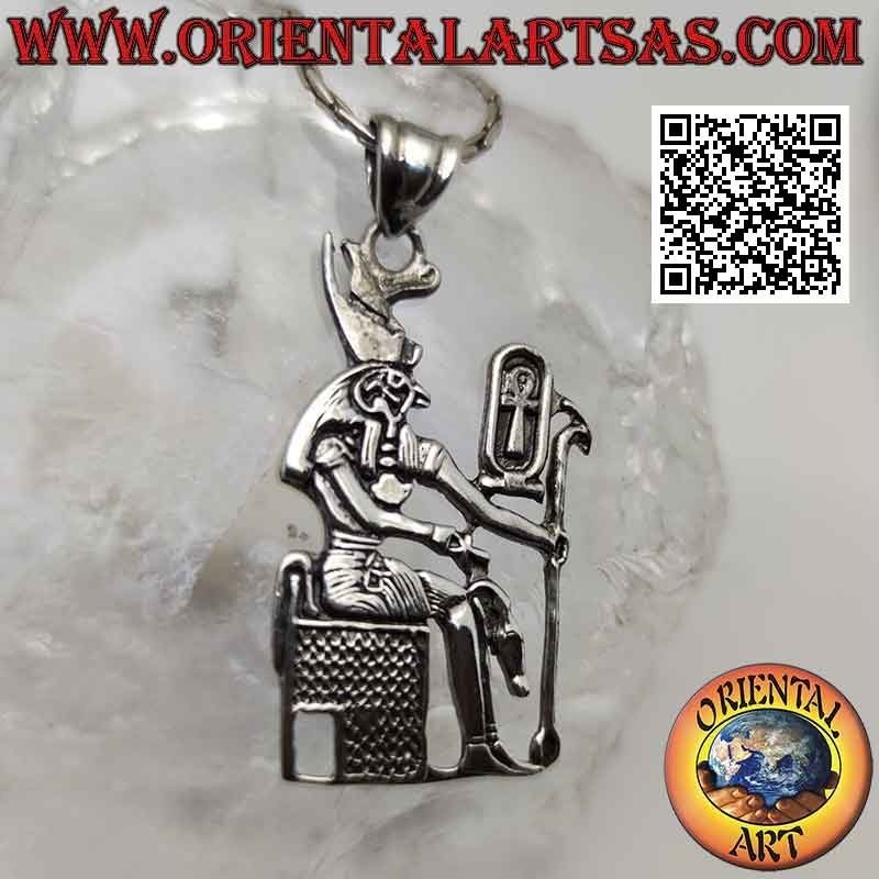 Silver pendant, the Egyptian god Horus sitting on the throne