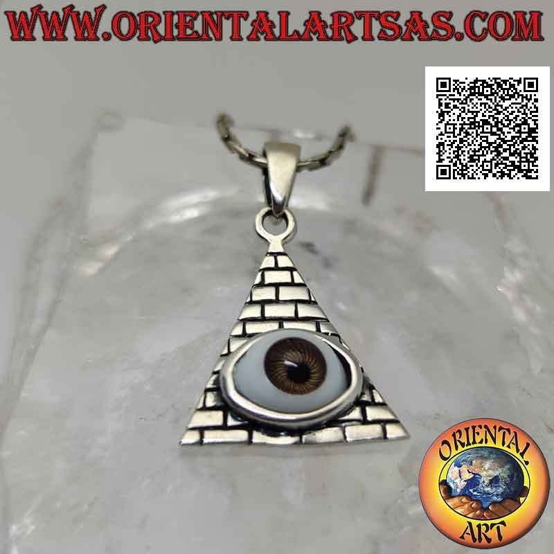 Colgante de plata, ojo de la providencia sobre pirámide de ladrillo grabada (símbolo masónico)
