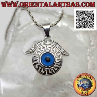 Pendentif en argent, oeil d'Allah entouré de sourcils perforés grecs et zircone cubique