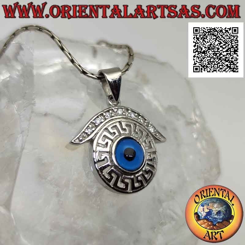 Colgante de plata, el ojo de Alá rodeado de cejas perforadas de circonita griega y cúbica