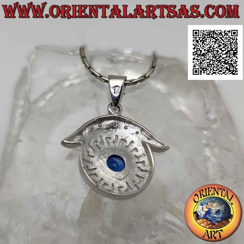 Colgante de plata, el ojo de Alá rodeado de cejas perforadas de circonita griega y cúbica