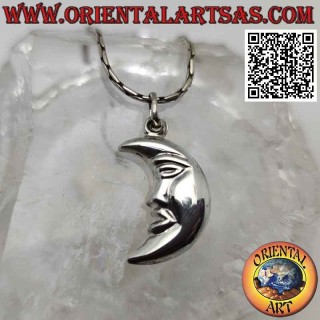 Colgante de plata, media luna lisa con cara en forma de doble cara (b)